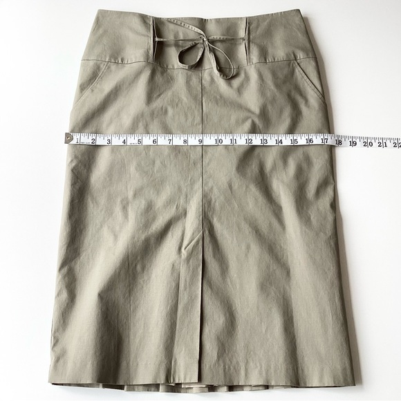 Y2K Reiss skirt 8 utility pleat pencil vintage khaki green tie cotton-spandex - Picture 5 of 16